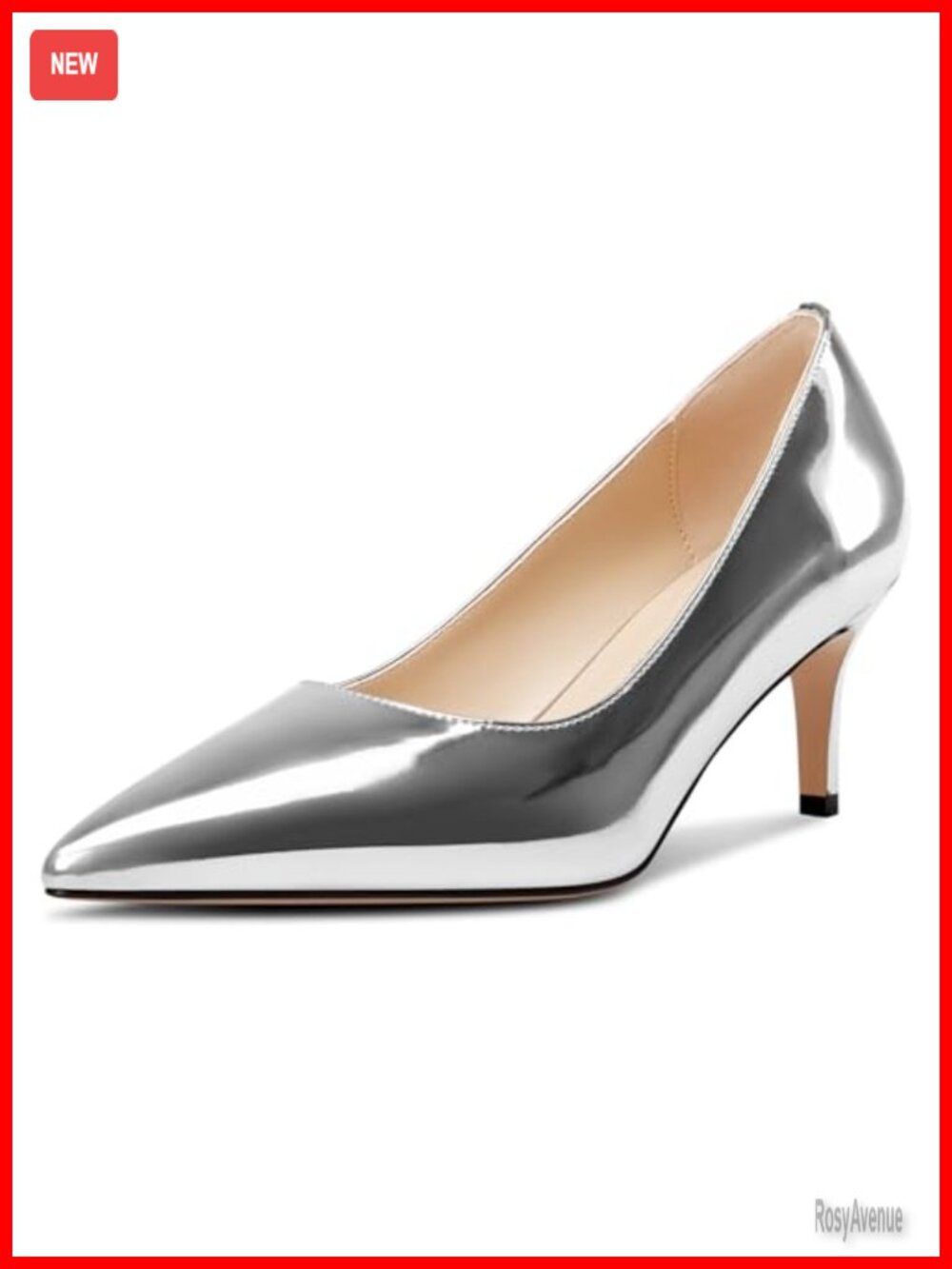 Kitten Heel Pointed Toe Pumps Slip-On Patent Leather 2.6 Inch Dress Heels